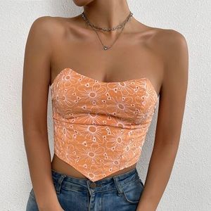 Orange lace embroidered tube top from Shein